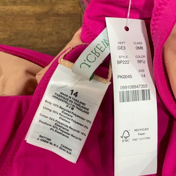 J. Crew Ruched Ruffle One Piece Swimsuit In Radiant Fuchsia Size 14 - Picture 5 of 5